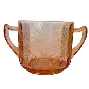 Vintage Depression Glass Sugar Bowl Etched Flowers Garden Motif Cup